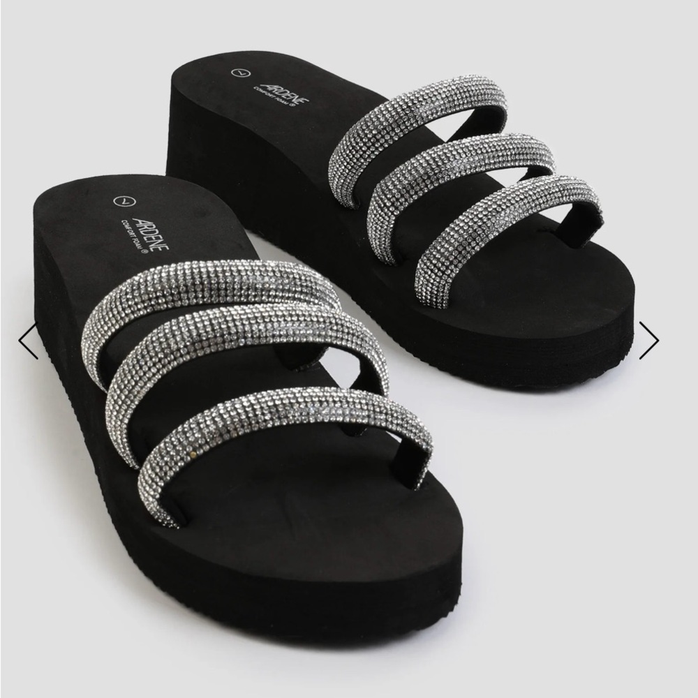 Ardene Black and Silver Rhinestone Platform Slides